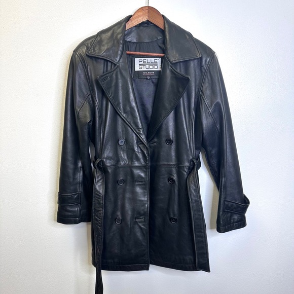 Pelle‎ Studio Leather Trench Coat Black Size M - Picture 1 of 12